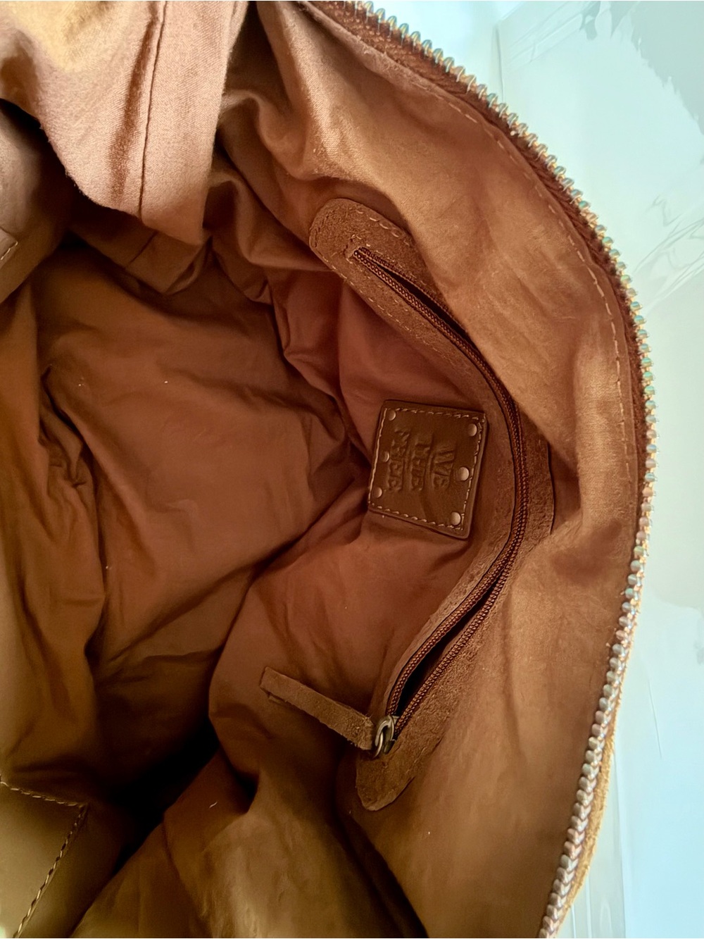 We The Free Tan Suede Baby Emerson Bag with with Double Layer Swag Charm Chain - Picture 7 of 13